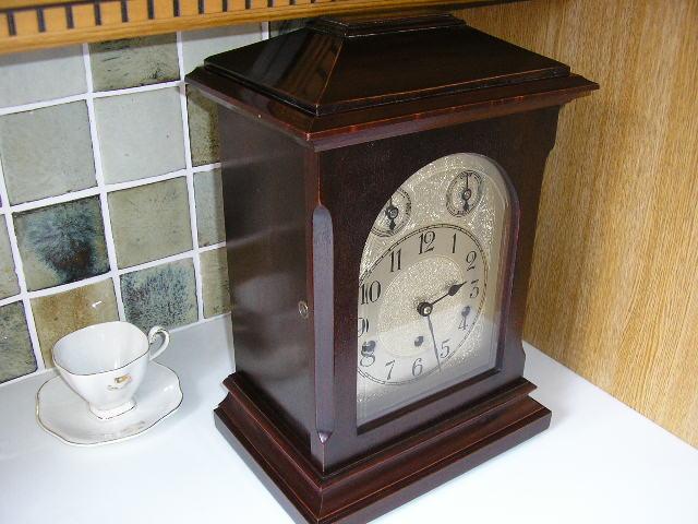 P7300007.JPG - A nice quality German Reich Patent 367338 Mantle Clock. Made in Wurtenberg.  Some internal damage to the Chime Barrel following a malfunction of the Winding Pawl.  Repairs required plus a light clean & service.  Now in daily use.