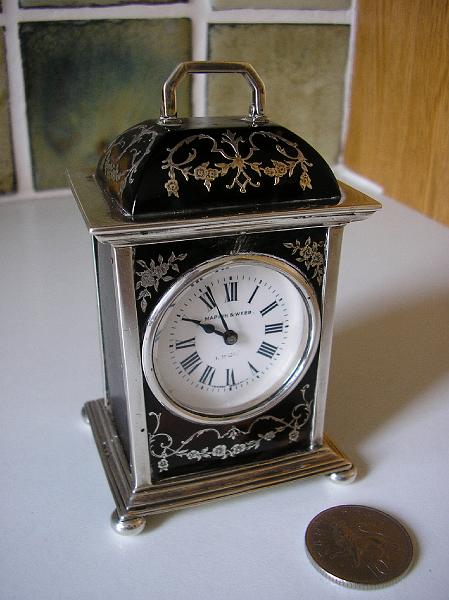 P9030001.JPG - A pretty silver Desk Clock branded by Mappin & Webb', cleaned & serviced.