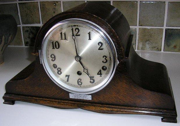 Pa260005.jpg - A Presentation 'Napoleon Hat' Mantle Clock.  Time, Chime & Strike, circa 1934.