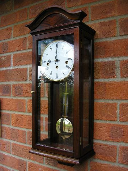 PA020001.JPG - An excellent German quality wall clock by Franz Kermle. Branded 'Comitti of London'. A touch of oil plus some adjustments were required.